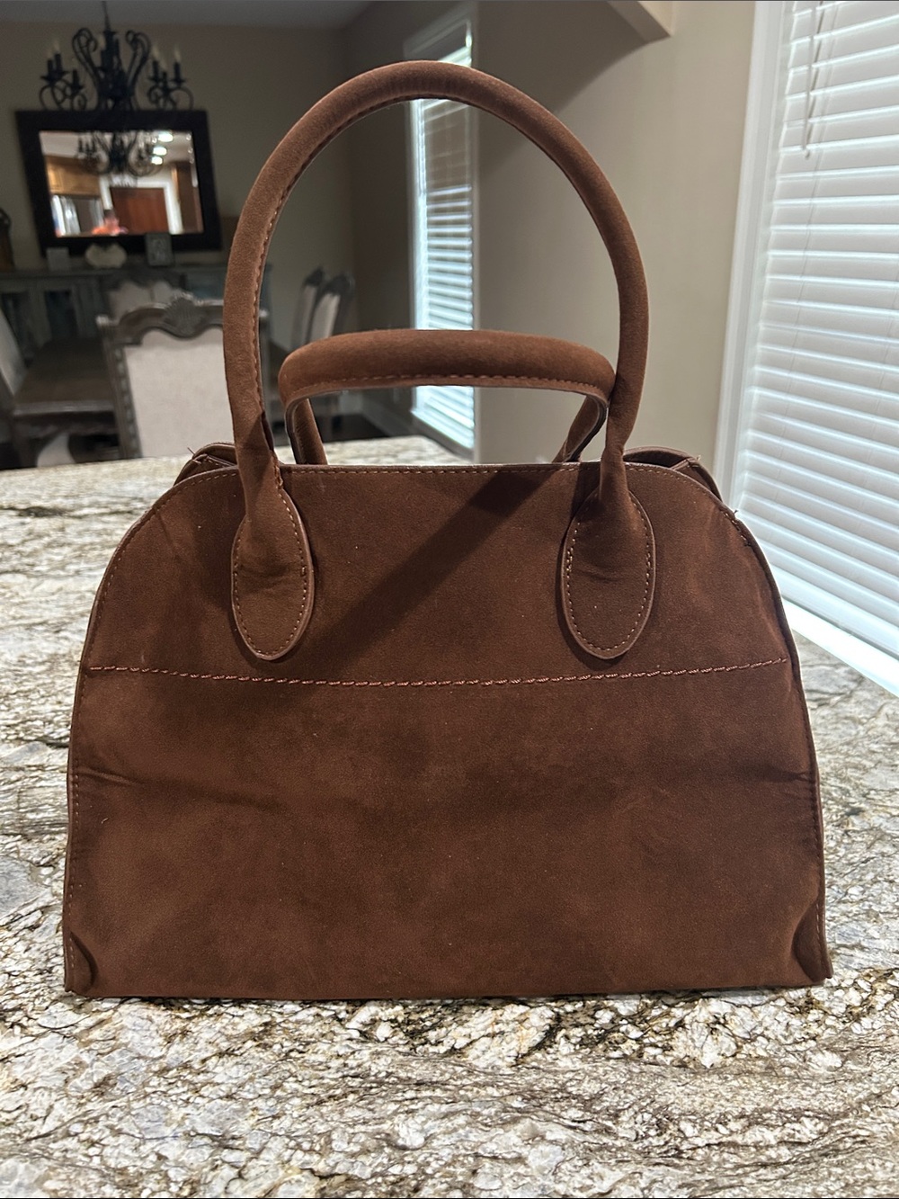 Structured Brown Suede Top-Handle Satchel